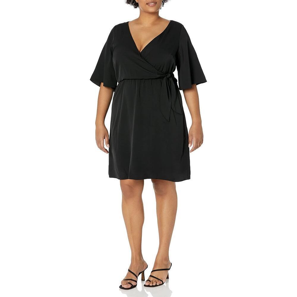 City Chic Carly Dress Faux Wrap Short sleeve XL womens 22W black NWT